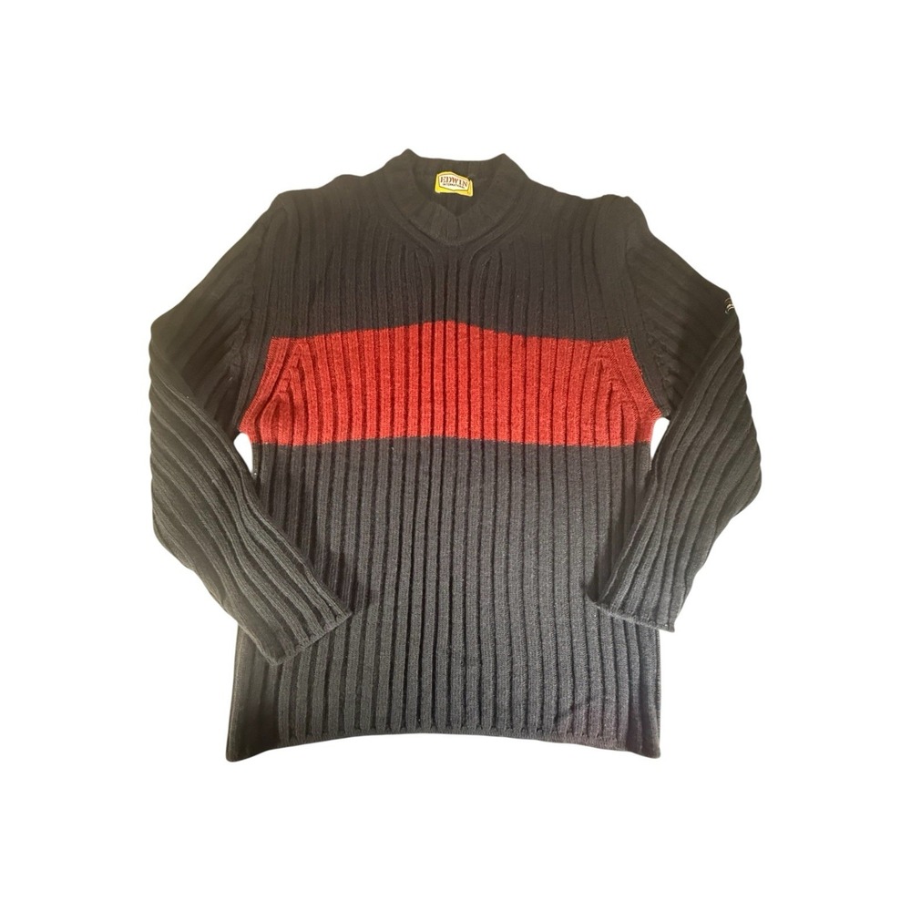 Edwin Sweater Adult XL Black Red Rugby Stripe Wool Pullover International Mens
